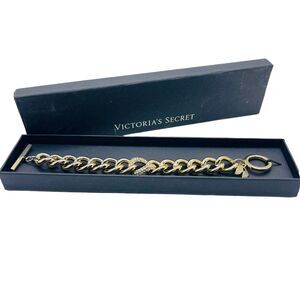 Victoria's Secret Bracelet Toggle Chain Womens Gold Tone Rhinestone Retro Chunky